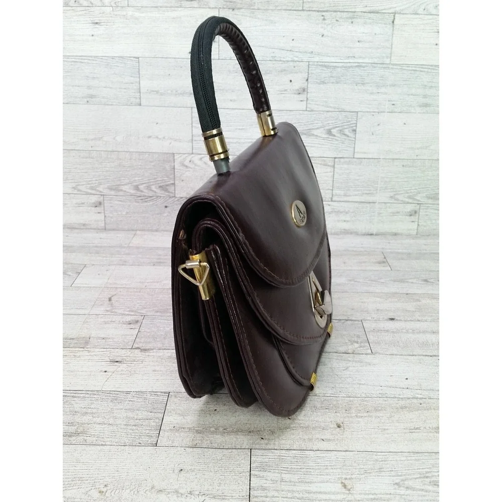 Vintage A Leather Handbag Bag Purse Framed Purse Vintage Mahogany
